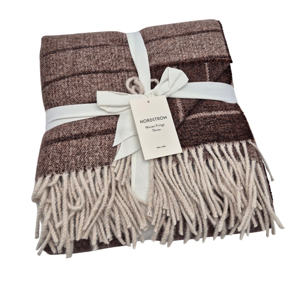 Nordstrom Brown Bitter Woven Fringe Throw Blanket 50in x 60in